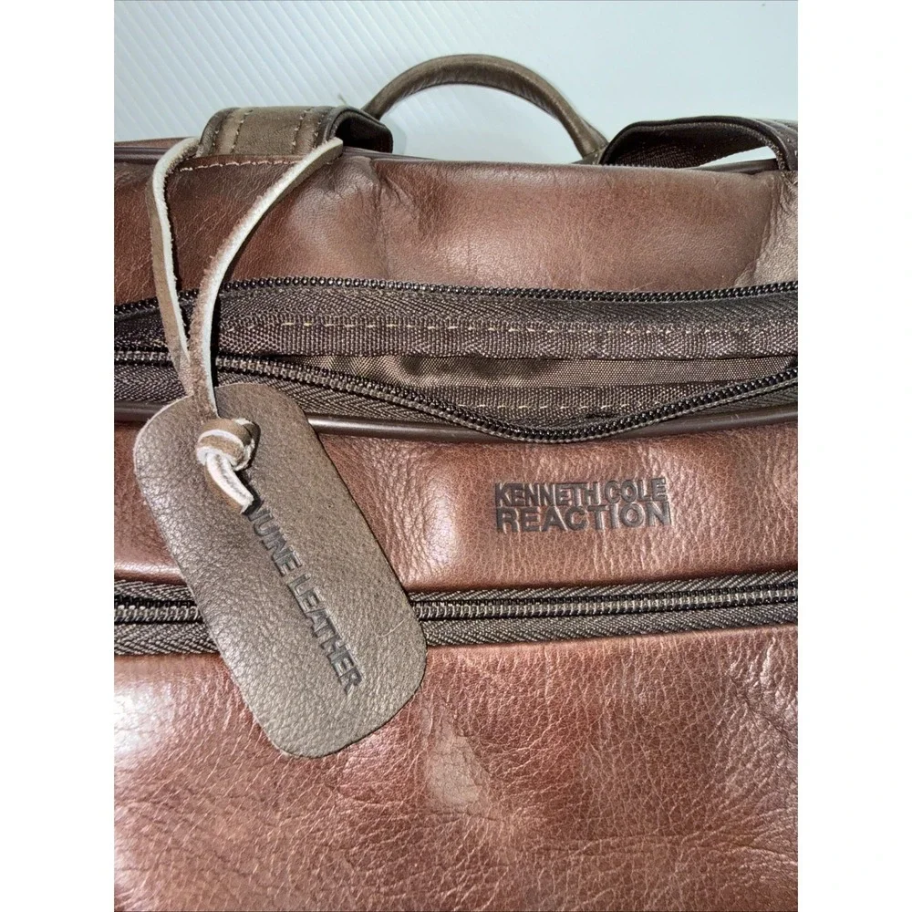 Kenneth Cole Reaction‎ Leather Rolling Briefcase Brown Zippered Laptop